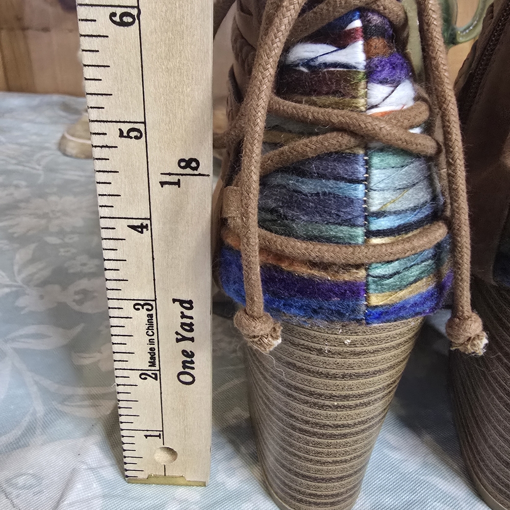 Rampage Tan Ankle Boots with Colorful Accents Open Toe Boho Size 8 - Picture 3 of 10